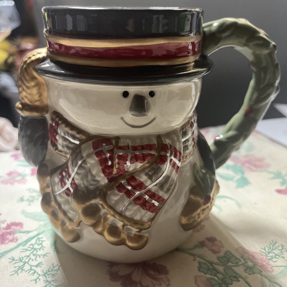 *Fitz and Floyd "Mistletoe Merriment" Snowman MUGS 5"H